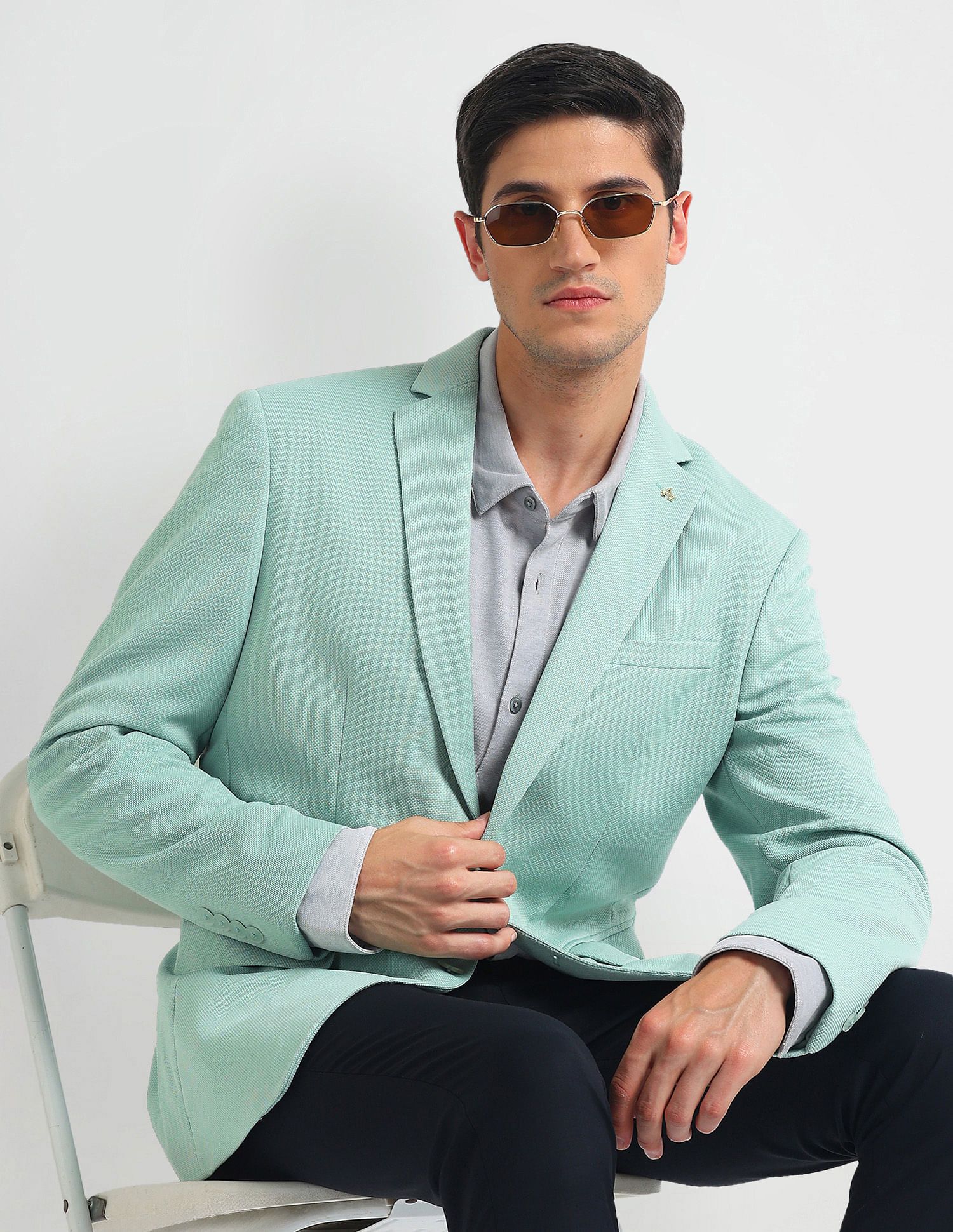 arrow Men Self Design Single Breasted Formal Blazer-picture-18