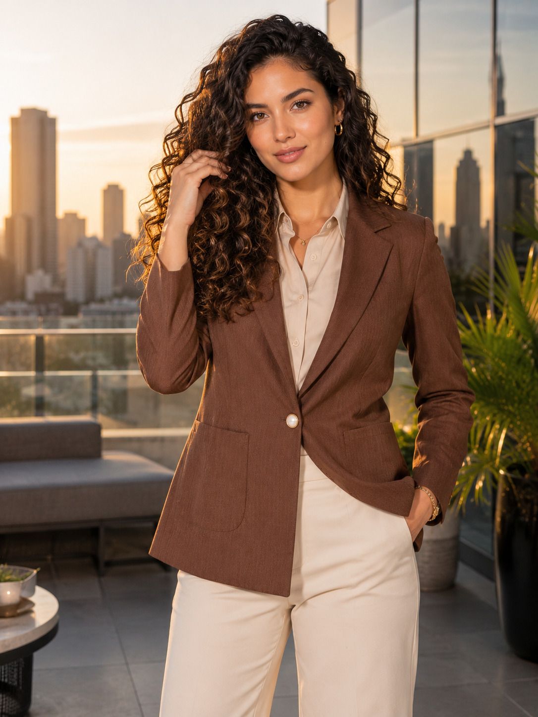 tinz Women Striped Mandarin Casual Blazer-picture-44