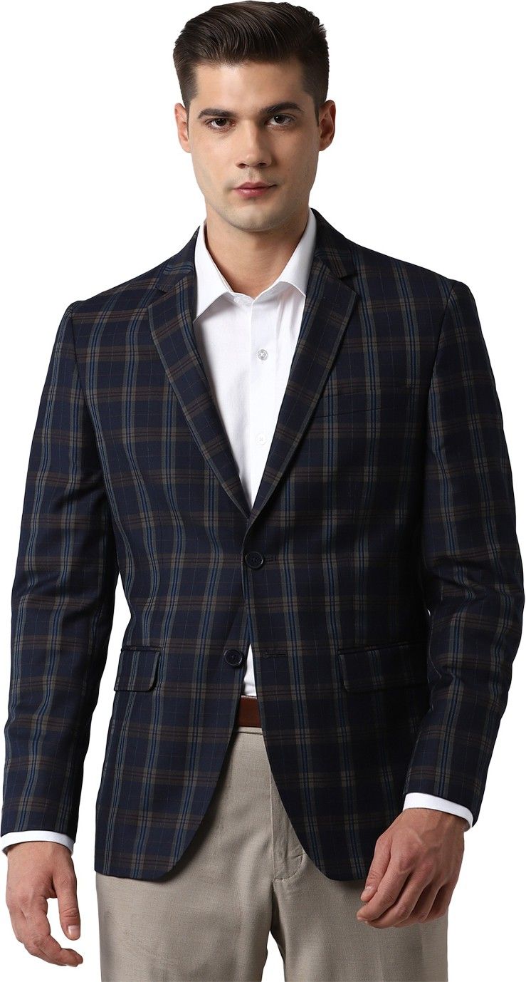 peter england Men Checkered Single Breasted Formal Blazer-picture-37