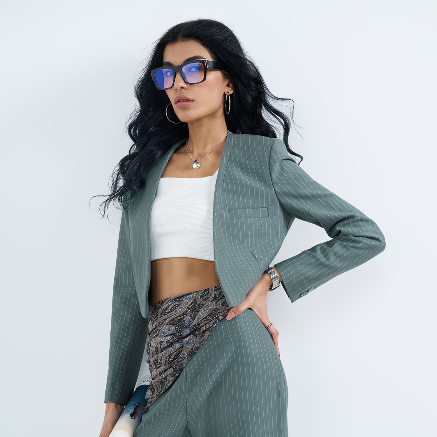 honey by pantaloons Women Striped Single Breasted Casual Blazer-picture-13