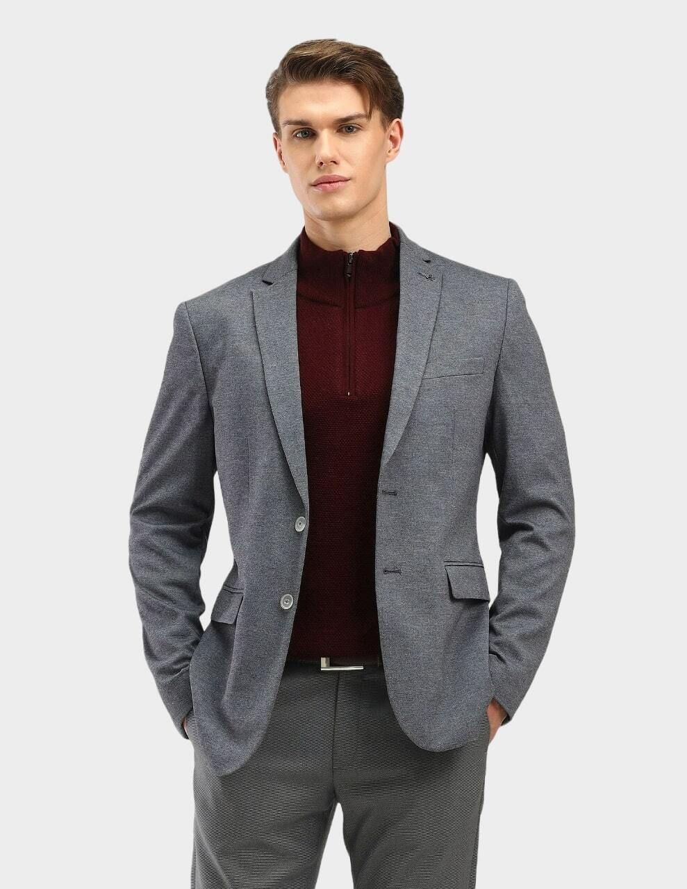 Men Self Design Single Breasted Formal Blazer