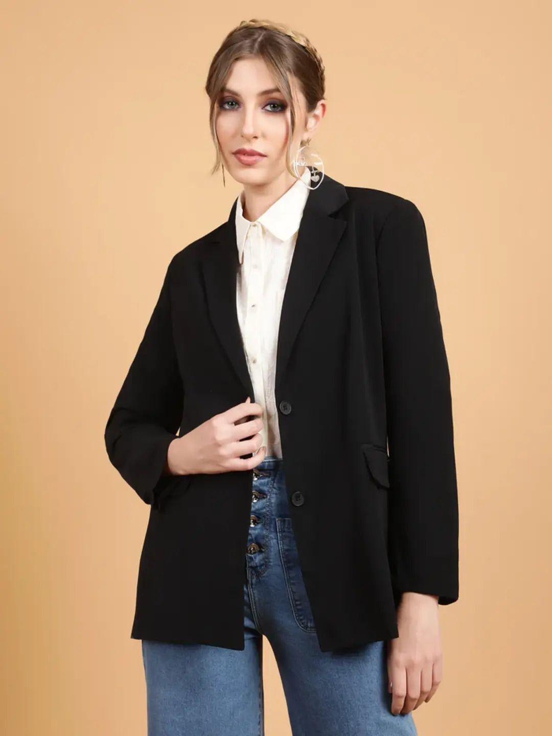 Women Solid Single Breasted Formal Blazer