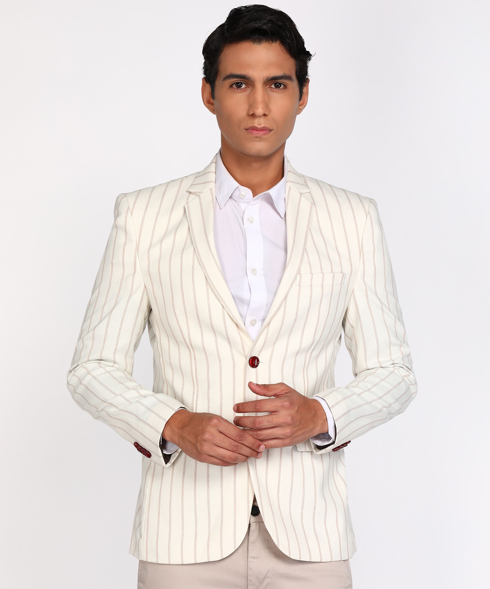 park avenue Men Striped Single Breasted Formal Blazer-picture-10