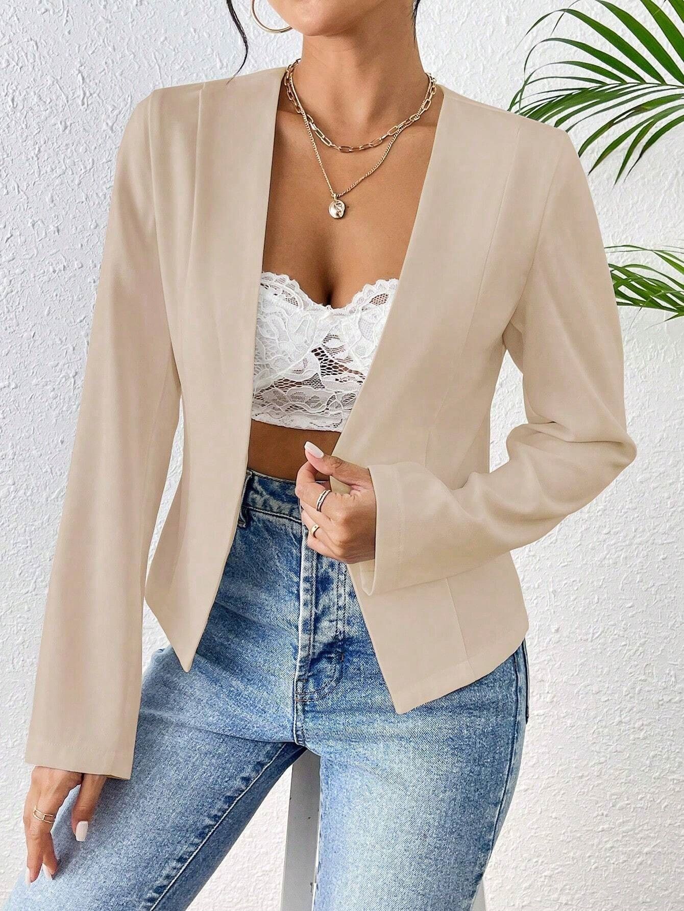 Women Solid Mandarin Casual Blazer