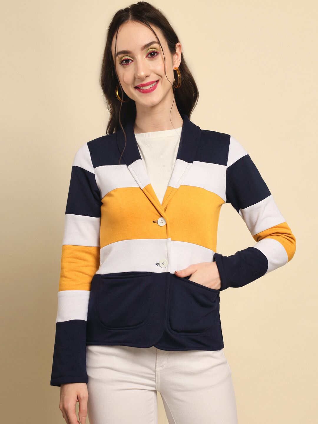tandul Women Colorblock Single Breasted Casual Blazer-picture-34
