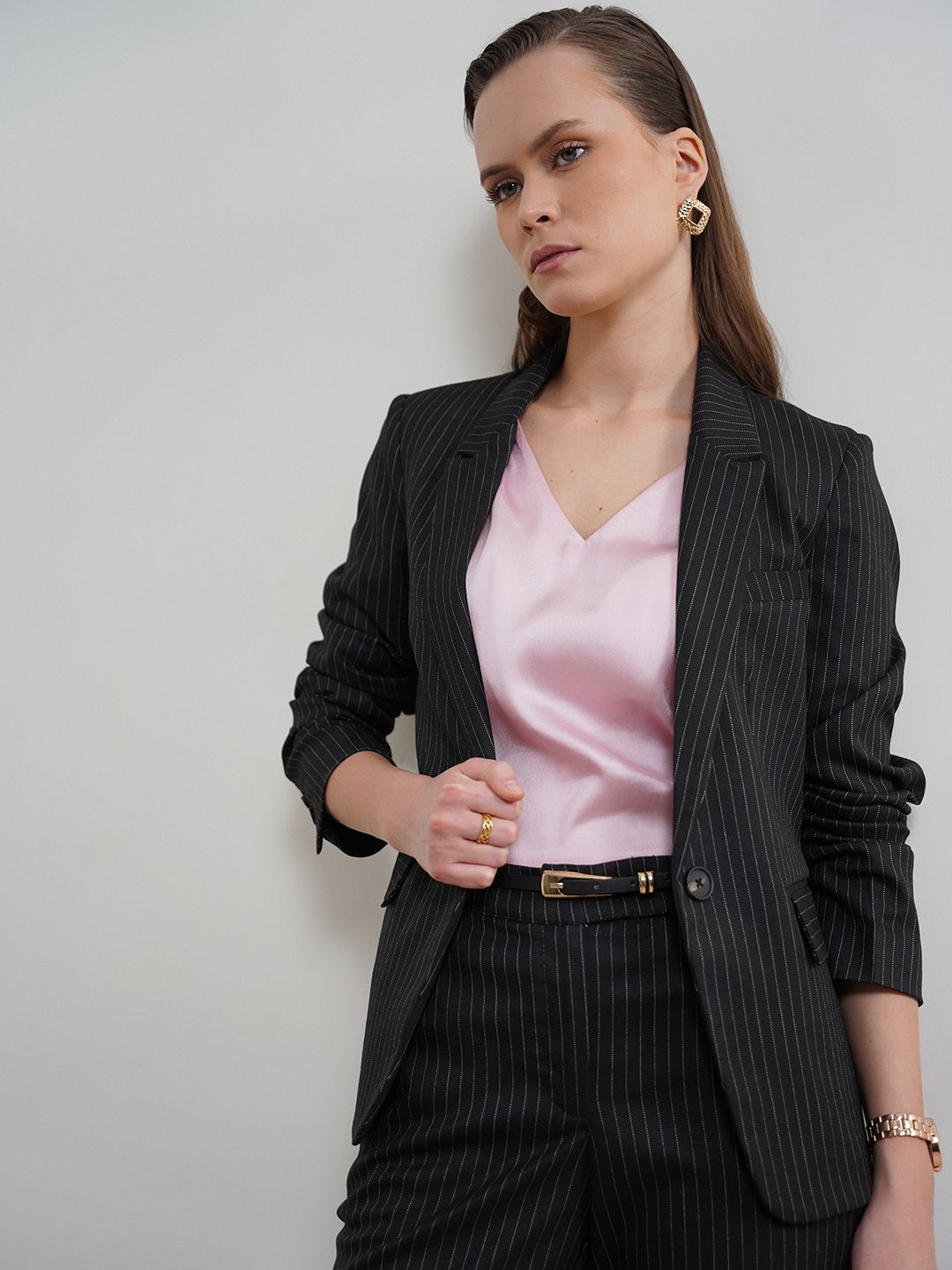 fable street Women Striped Single Breasted Formal Blazer-picture-28