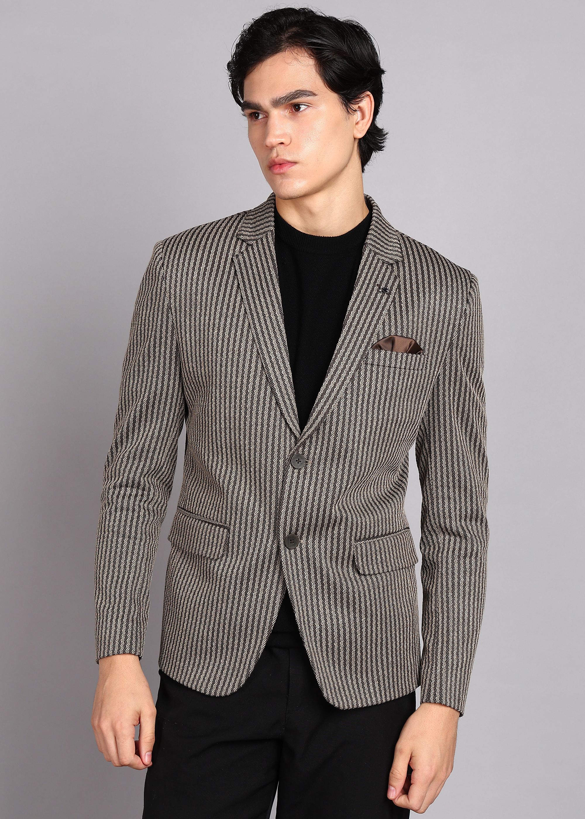 Men Striped Single Breasted Casual Blazer-image-22