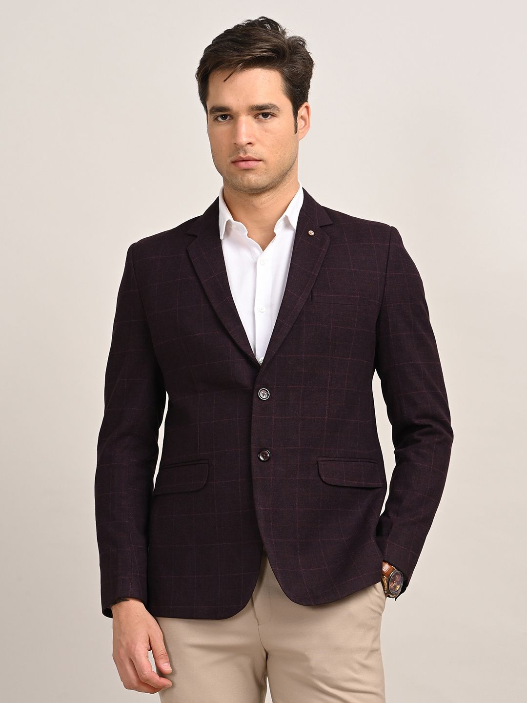Men Checkered Single Breasted Casual Blazer