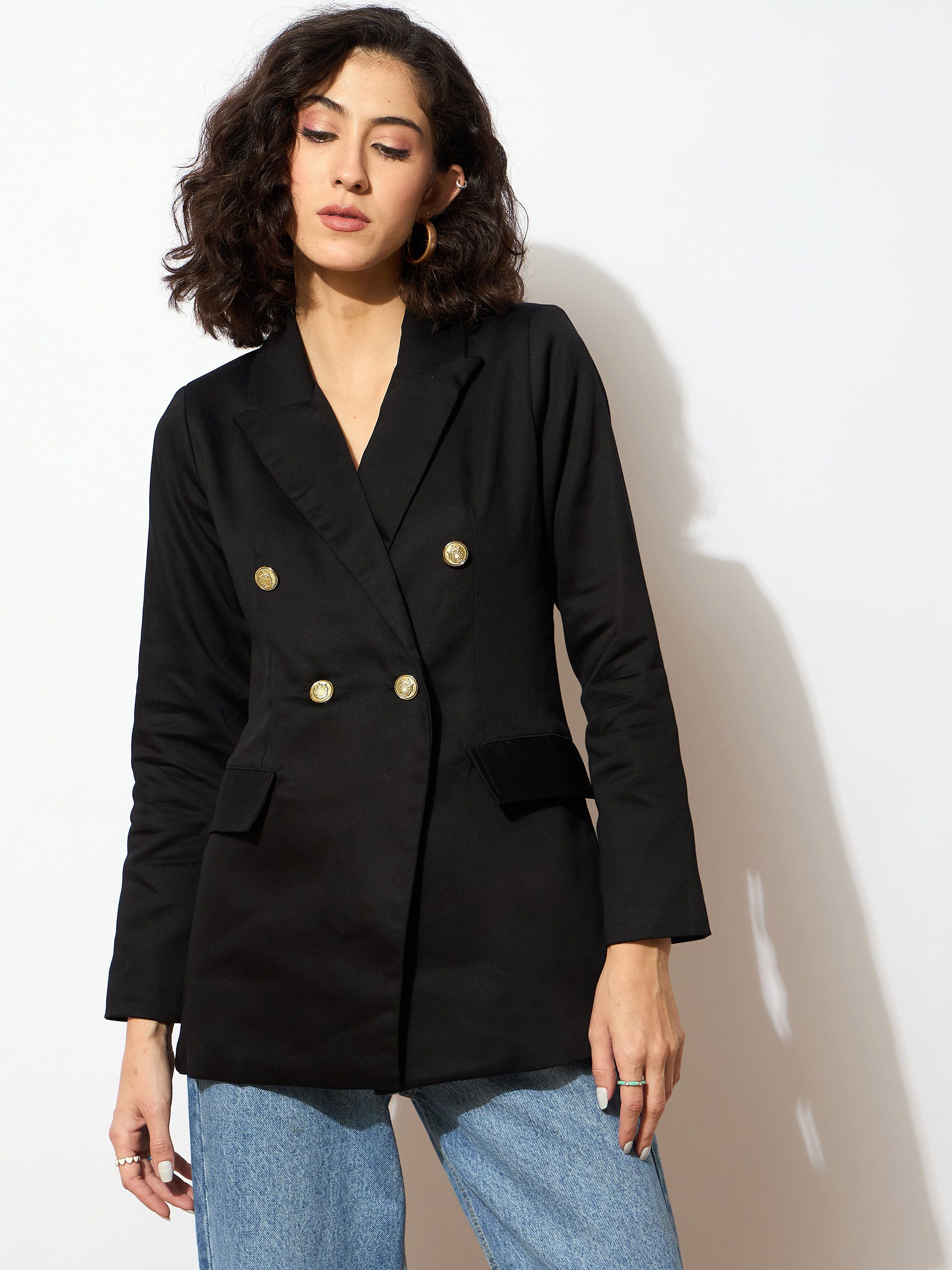 sassafras Women Solid Double Breasted Casual Blazer-picture-20