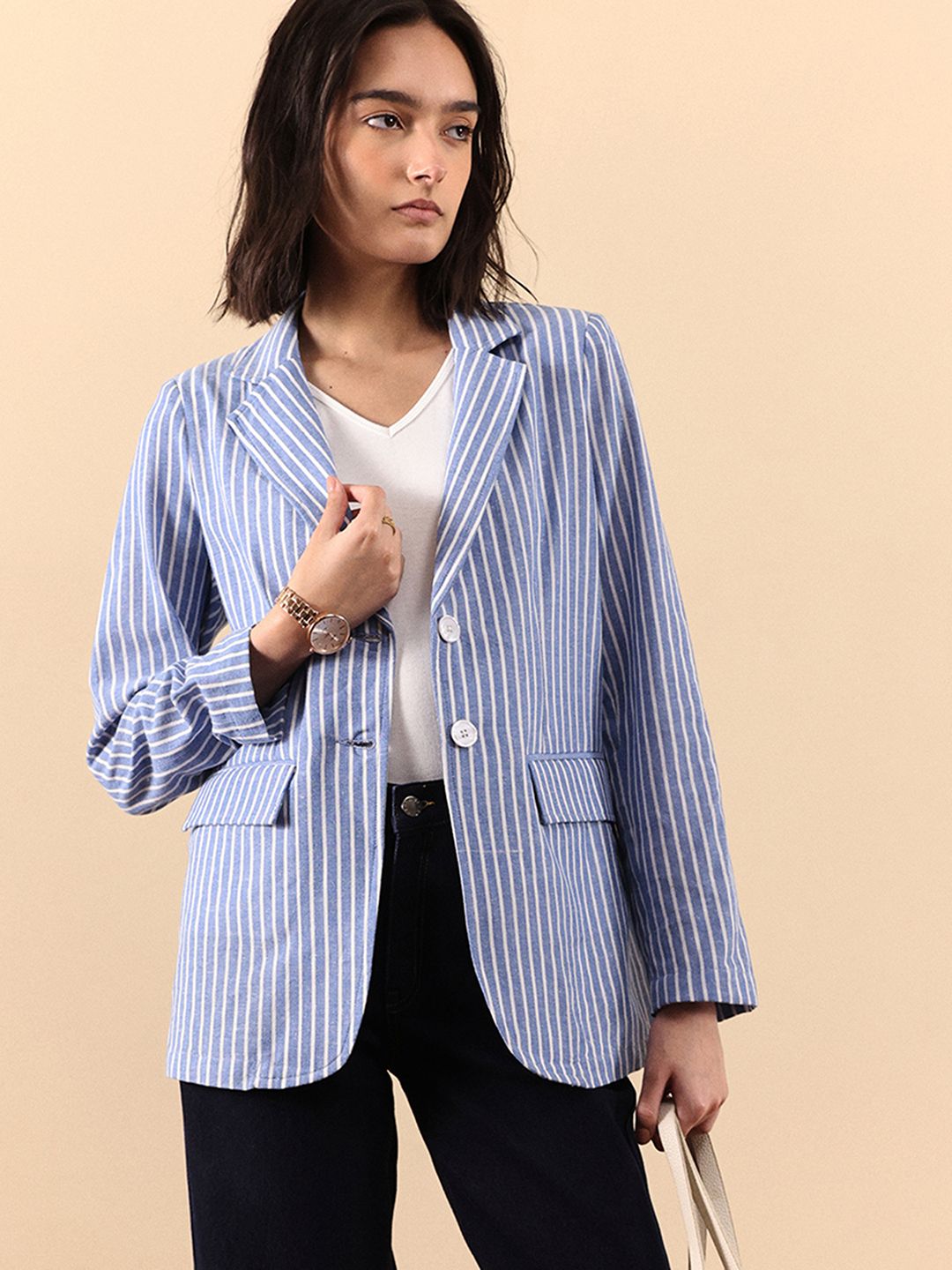 fable street Women Striped Single Breasted Formal Blazer-picture-41