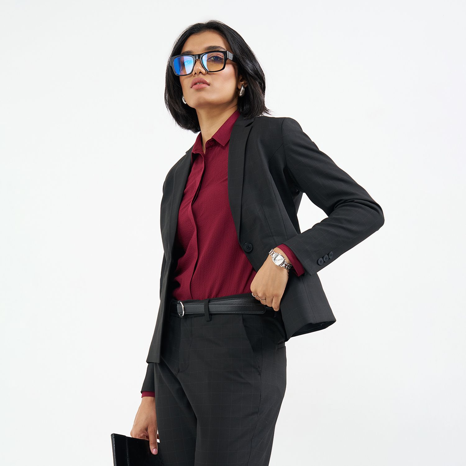 annabelle by pantaloons Women Checkered Single Breasted Formal Blazer-picture-28