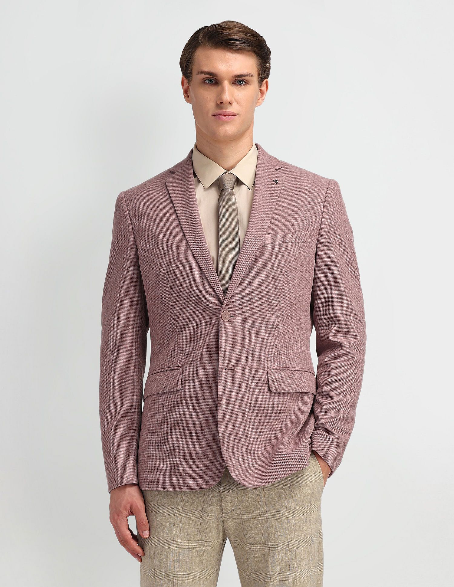 Men Self Design Single Breasted Formal Blazer-image-17