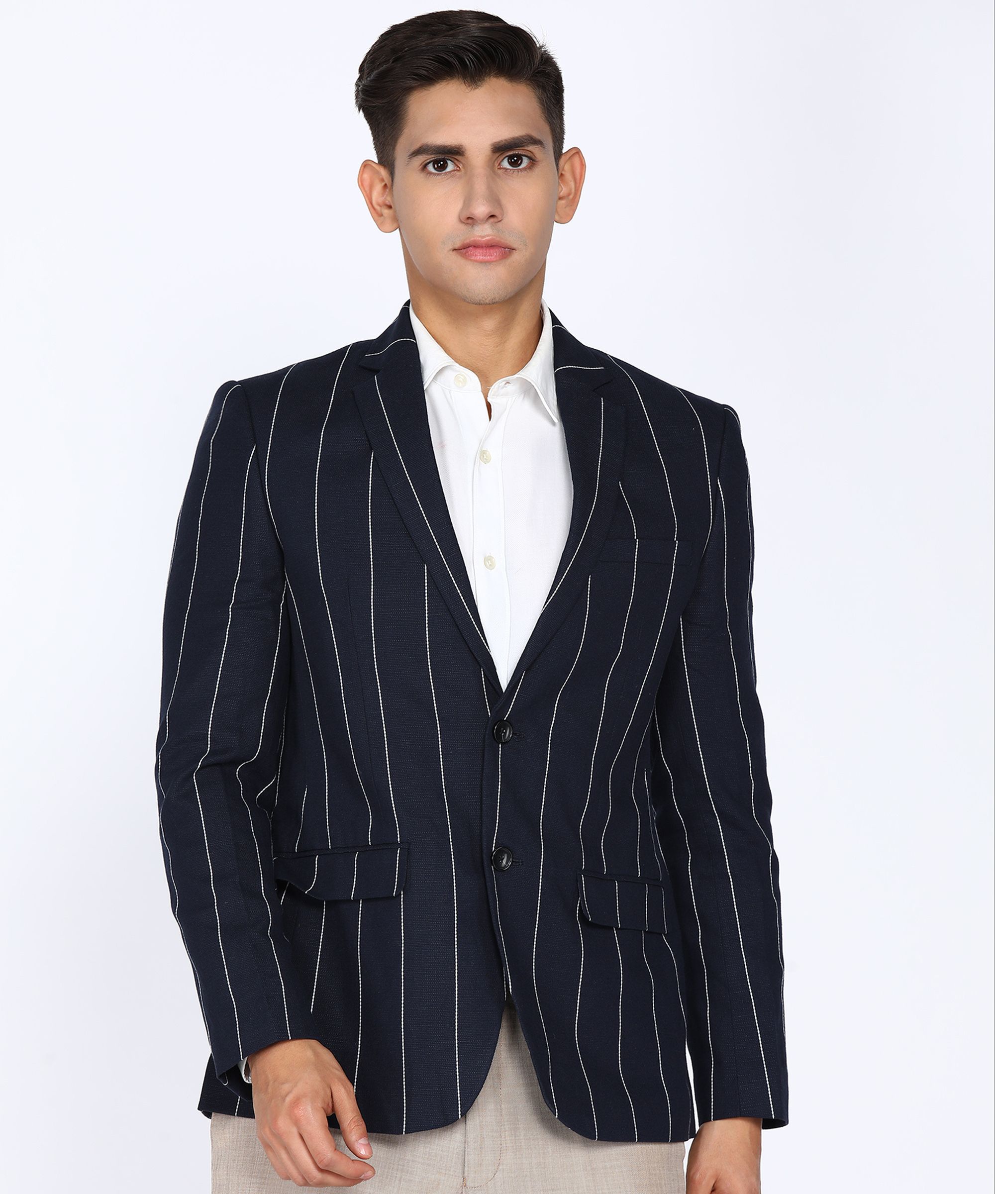 park avenue Men Striped Single Breasted Formal Blazer-picture-37