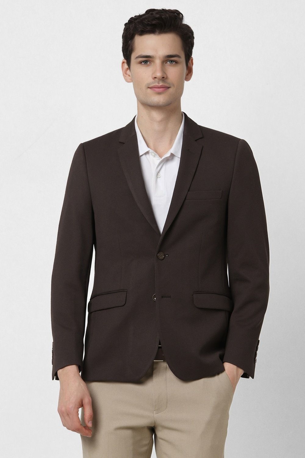 peter england Men Solid Single Breasted Casual Blazer-picture-17