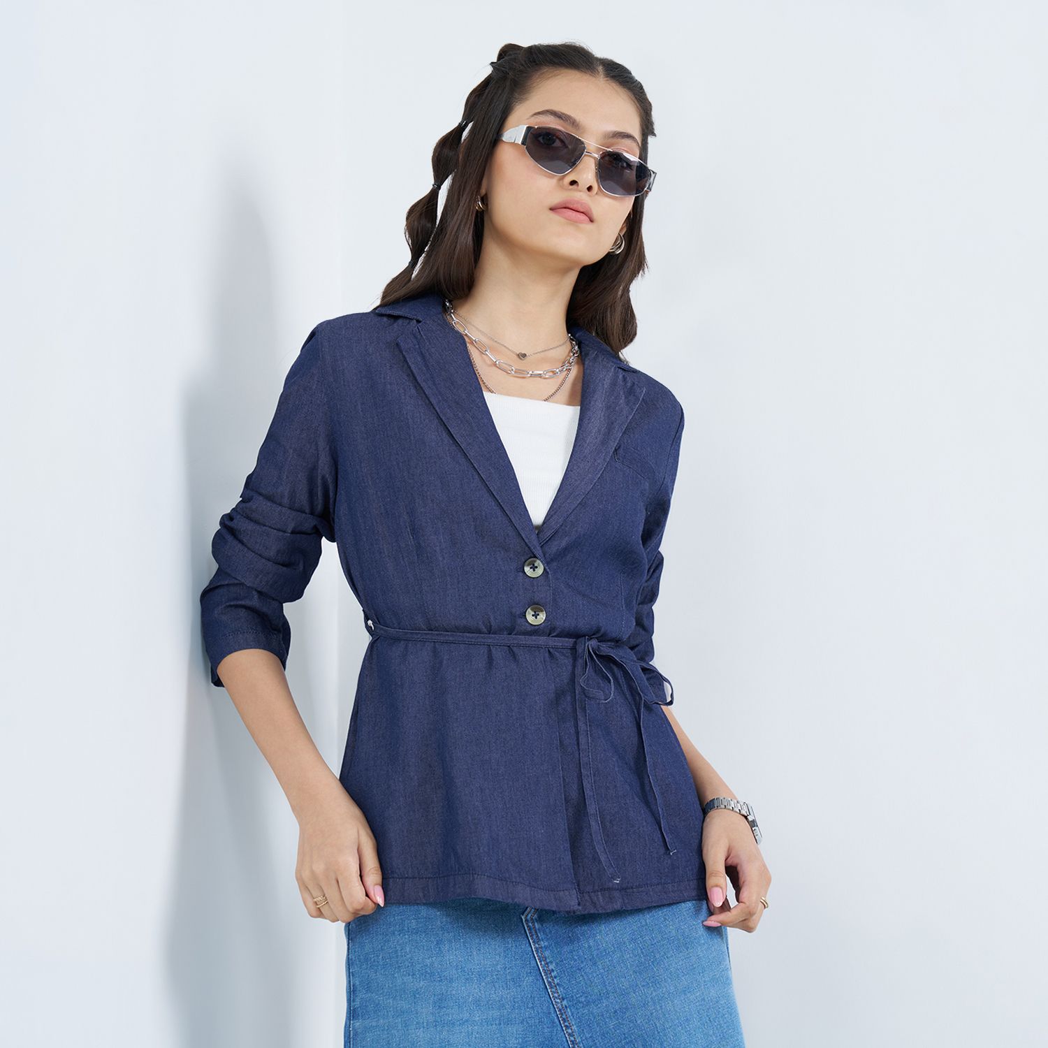 sf jeans by pantaloons Women Solid Single Breasted Casual Blazer-picture-12