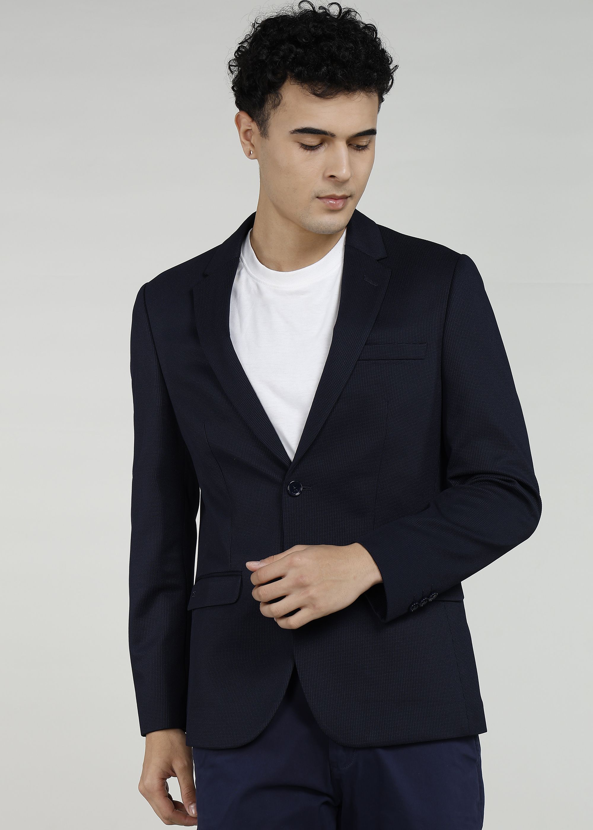 peter england Men Self Design Double Breasted Casual Blazer-picture-27