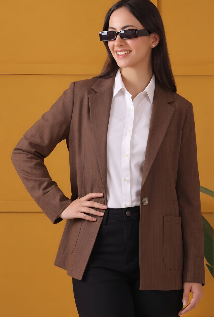 cadmon Women Striped Single Breasted Casual Blazer-picture-32
