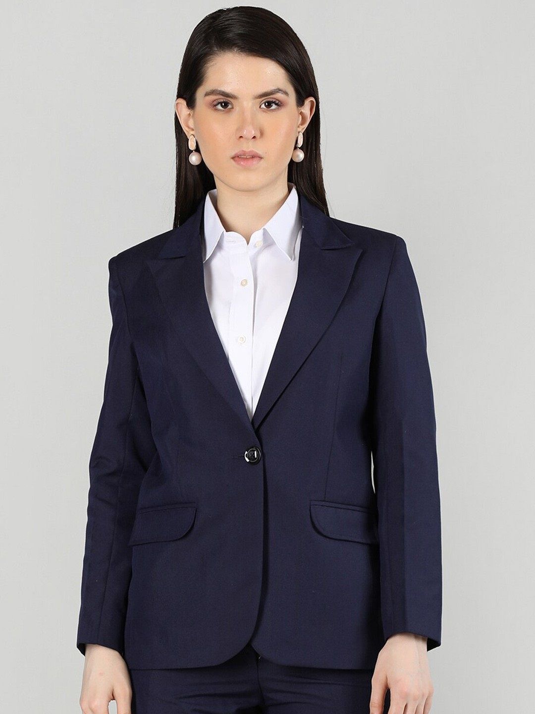 Women Solid Single Breasted Formal Blazer