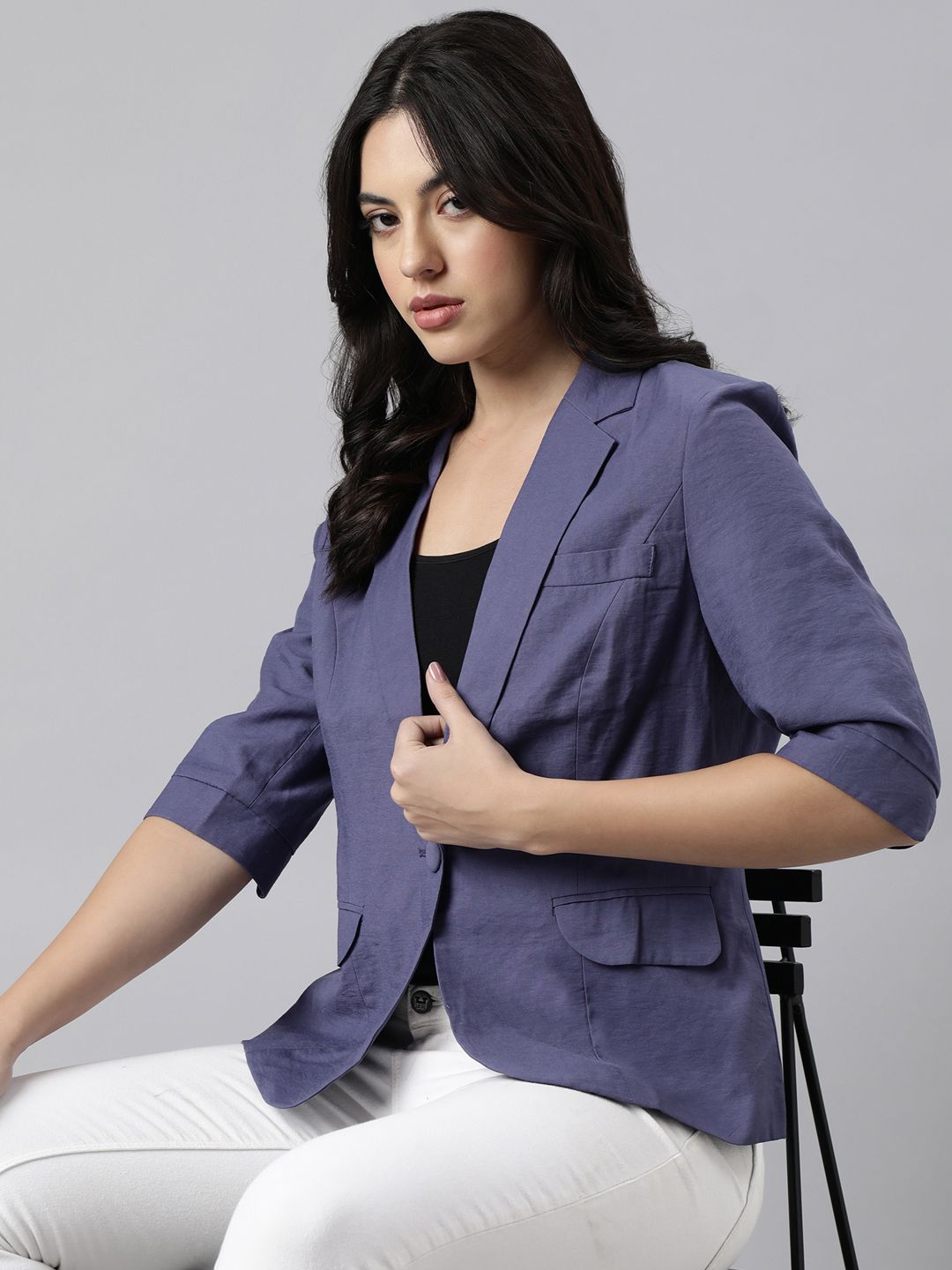 showoffff Women Solid Single Breasted Casual Blazer-picture-13