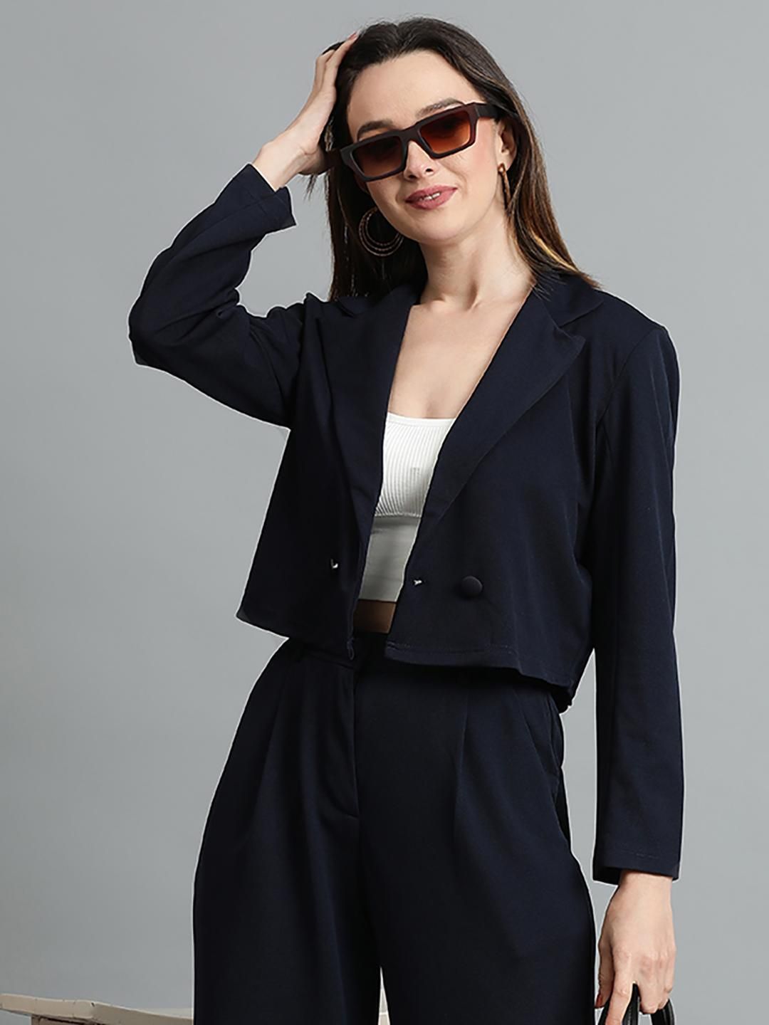 Women Solid Single Breasted Casual Blazer-image-10