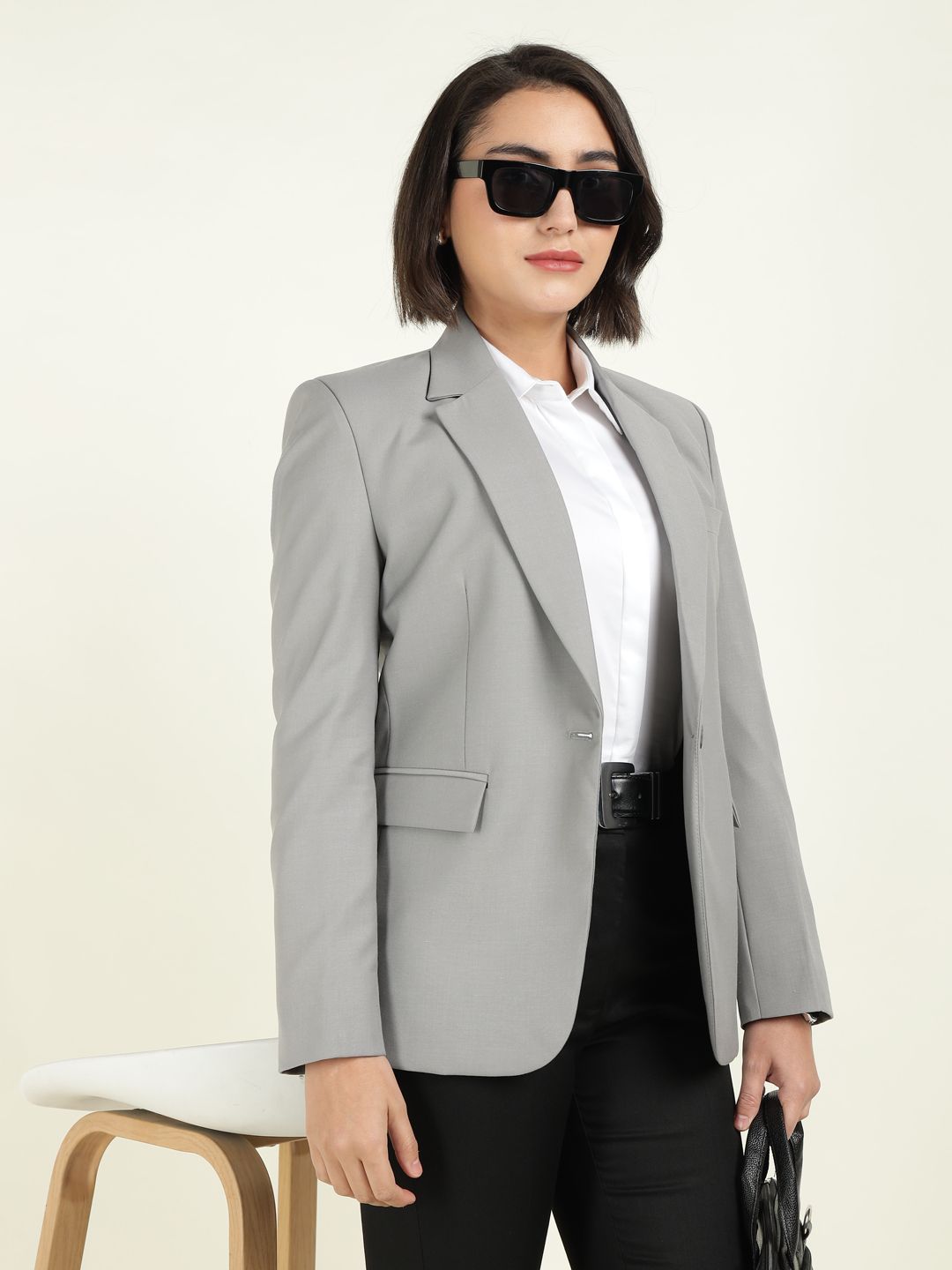 hancock Women Solid Single Breasted Formal Blazer-picture-15