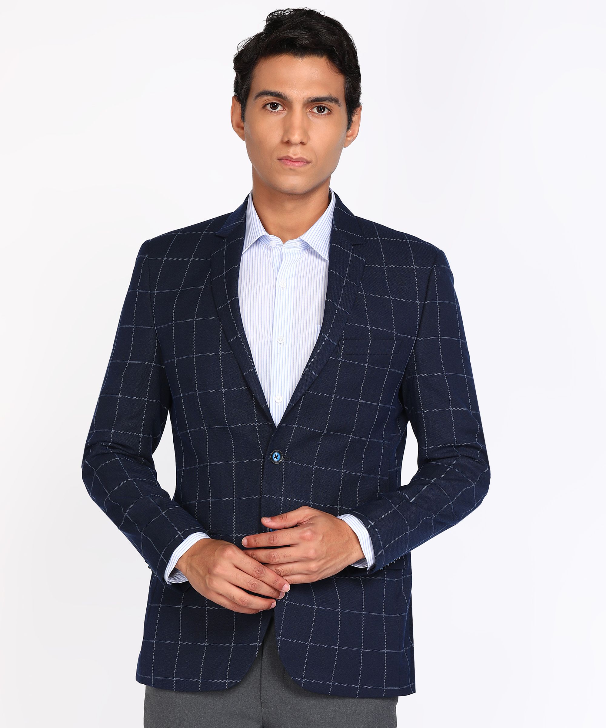Men Checkered Single Breasted Formal Blazer-image-33