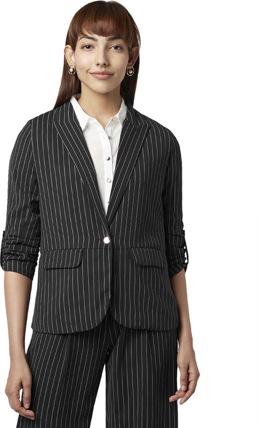annabelle by pantaloons Women Striped Single Breasted Formal Blazer-picture-11