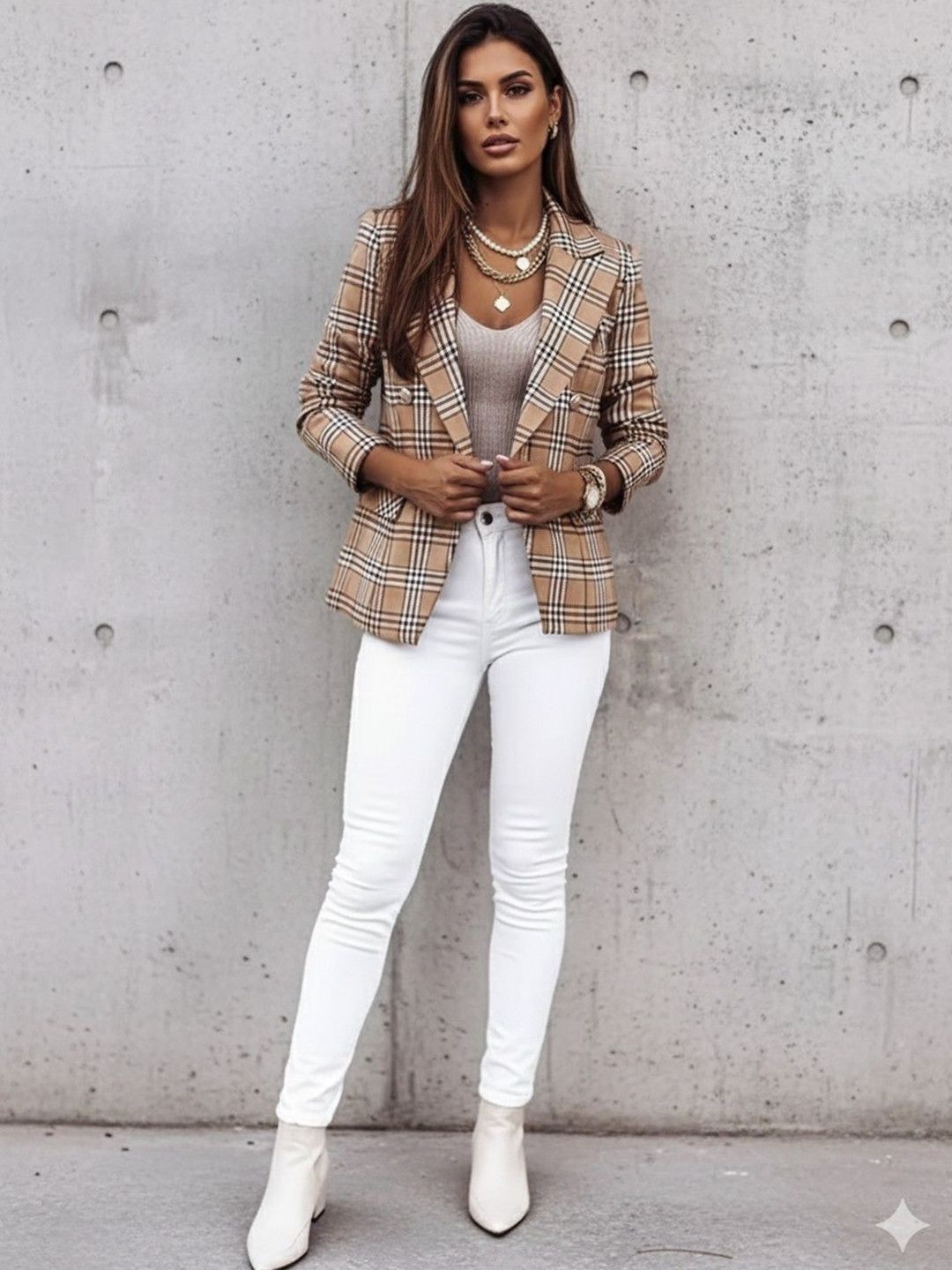 mast & harbour Women Checkered Single Breasted Formal Blazer-picture-10
