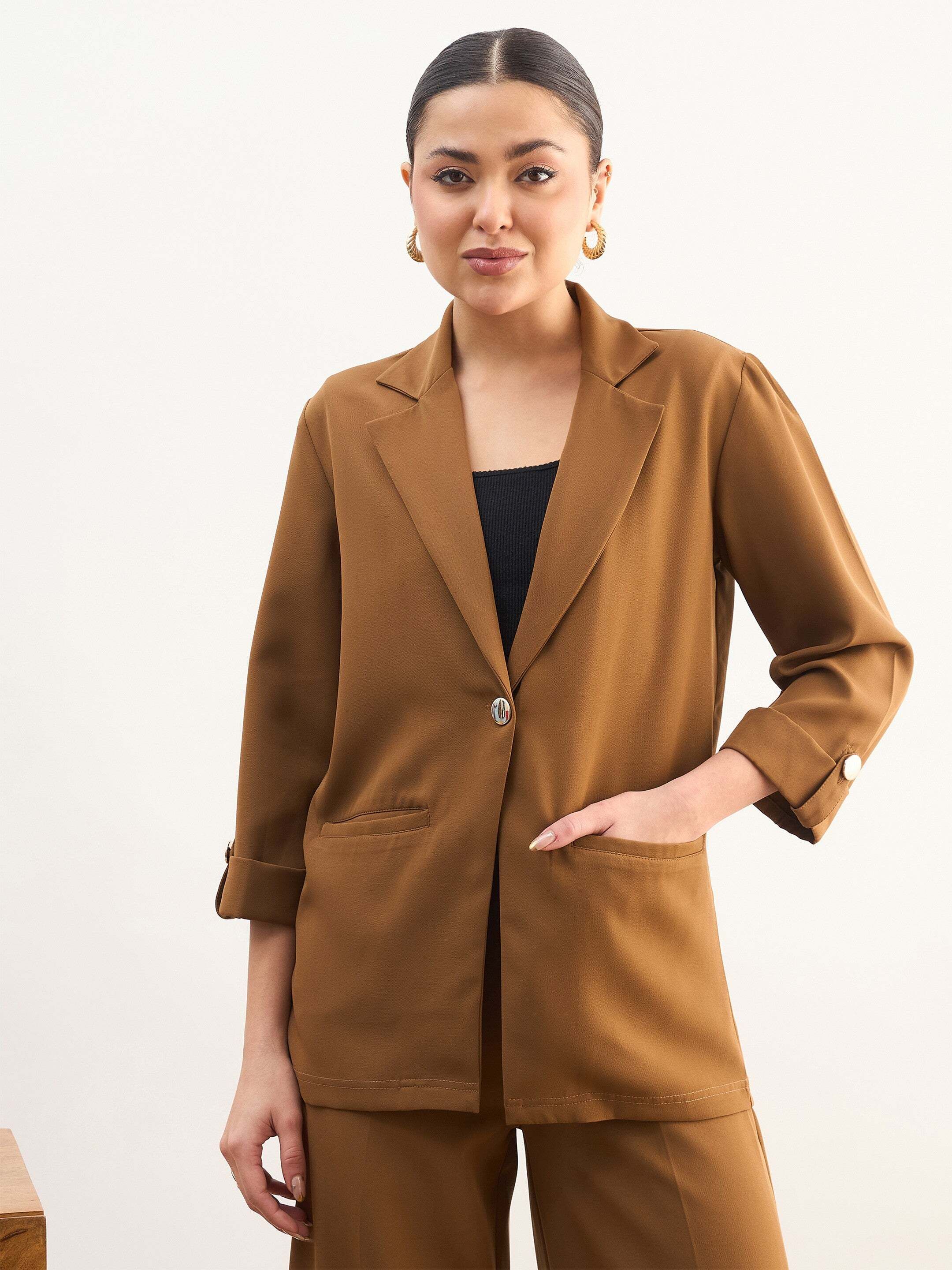sassafras worklyf Women Solid Single Breasted Formal Blazer-picture-6