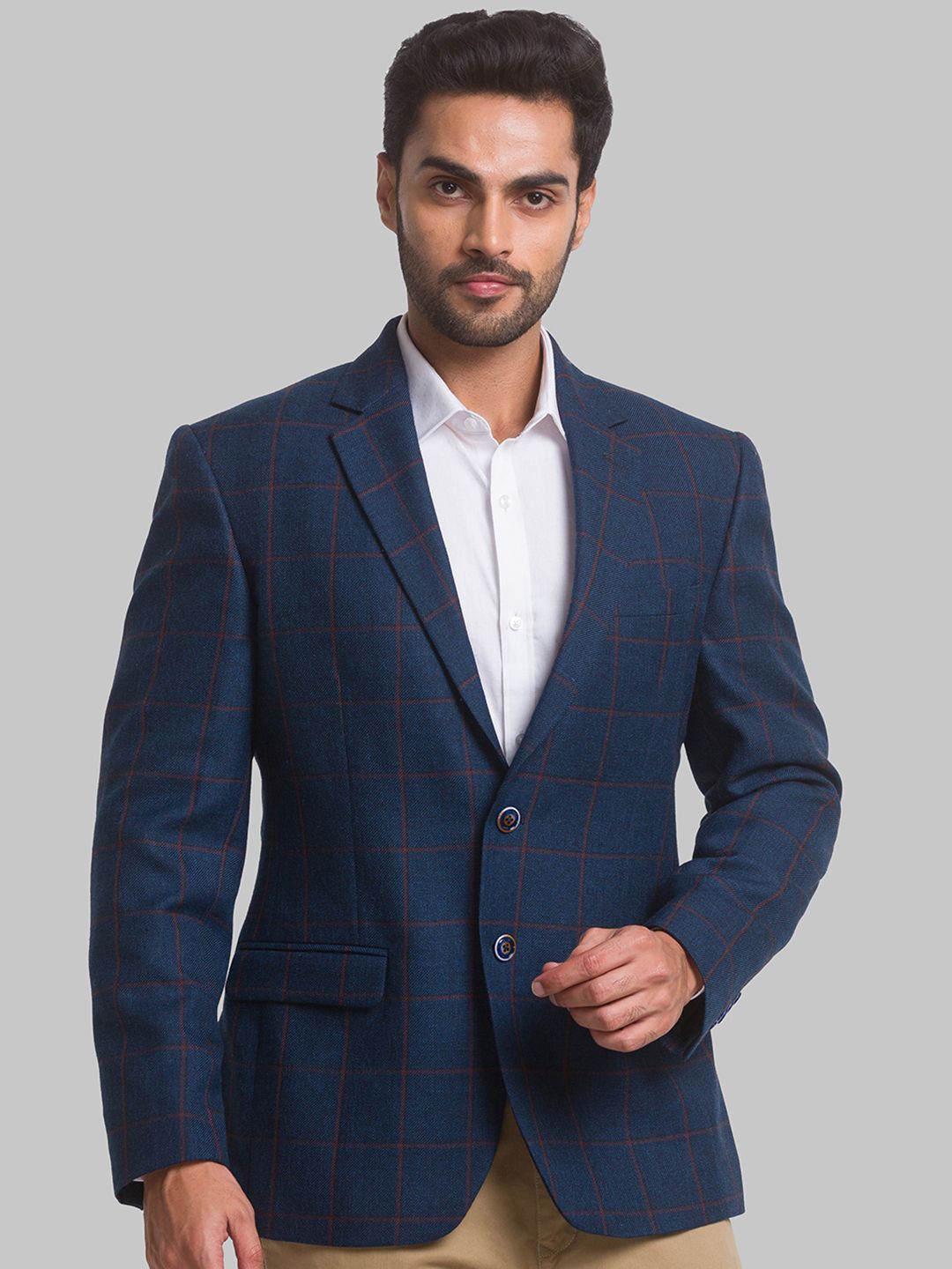 Men Checkered Double Breasted Formal Blazer-image-36