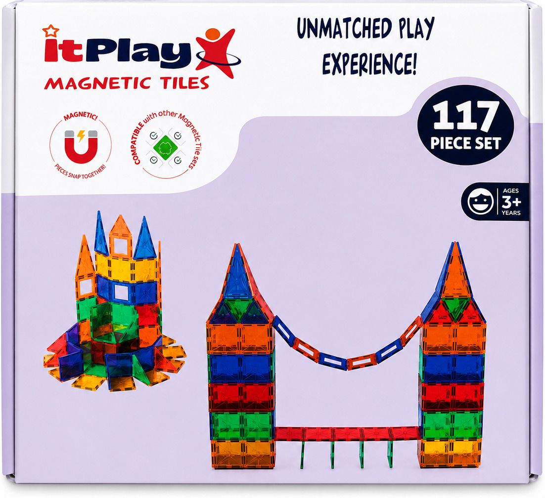 itplay Magnetic Tiles Building Blocks Set 117 Pieces Construction Set for Kids 3+ Yr-picture-45