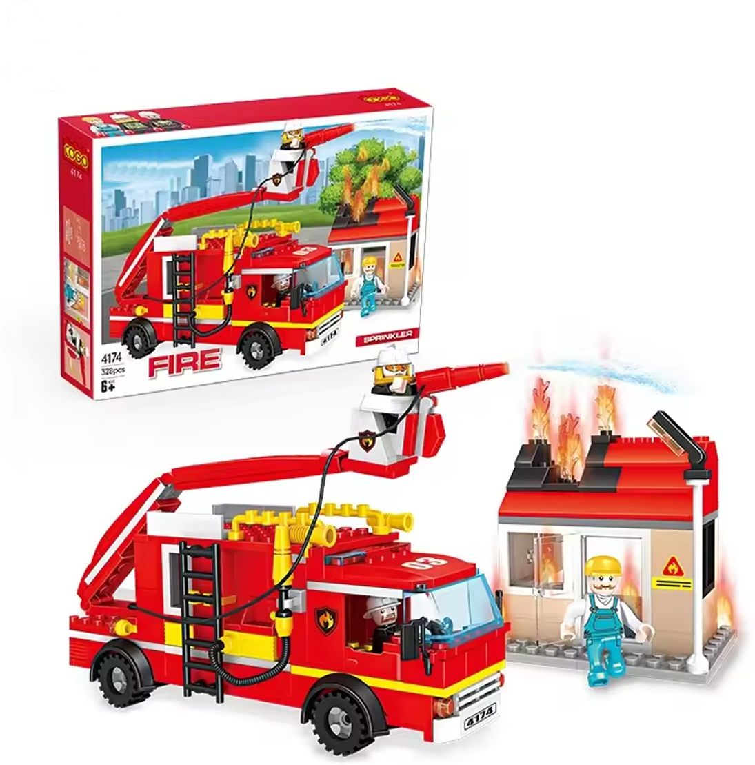 vaniha 328 Pcs City Fire Rescue Sprinkler with a Gas Station Firefighter Building Set-picture-23