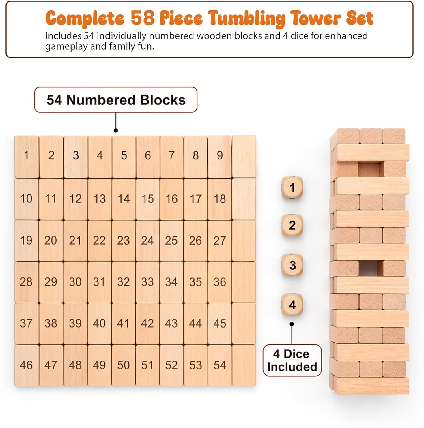 Wooden Building Blocks Puzzle Game 54 Pcs Challenging 4pcs Dice-image-33