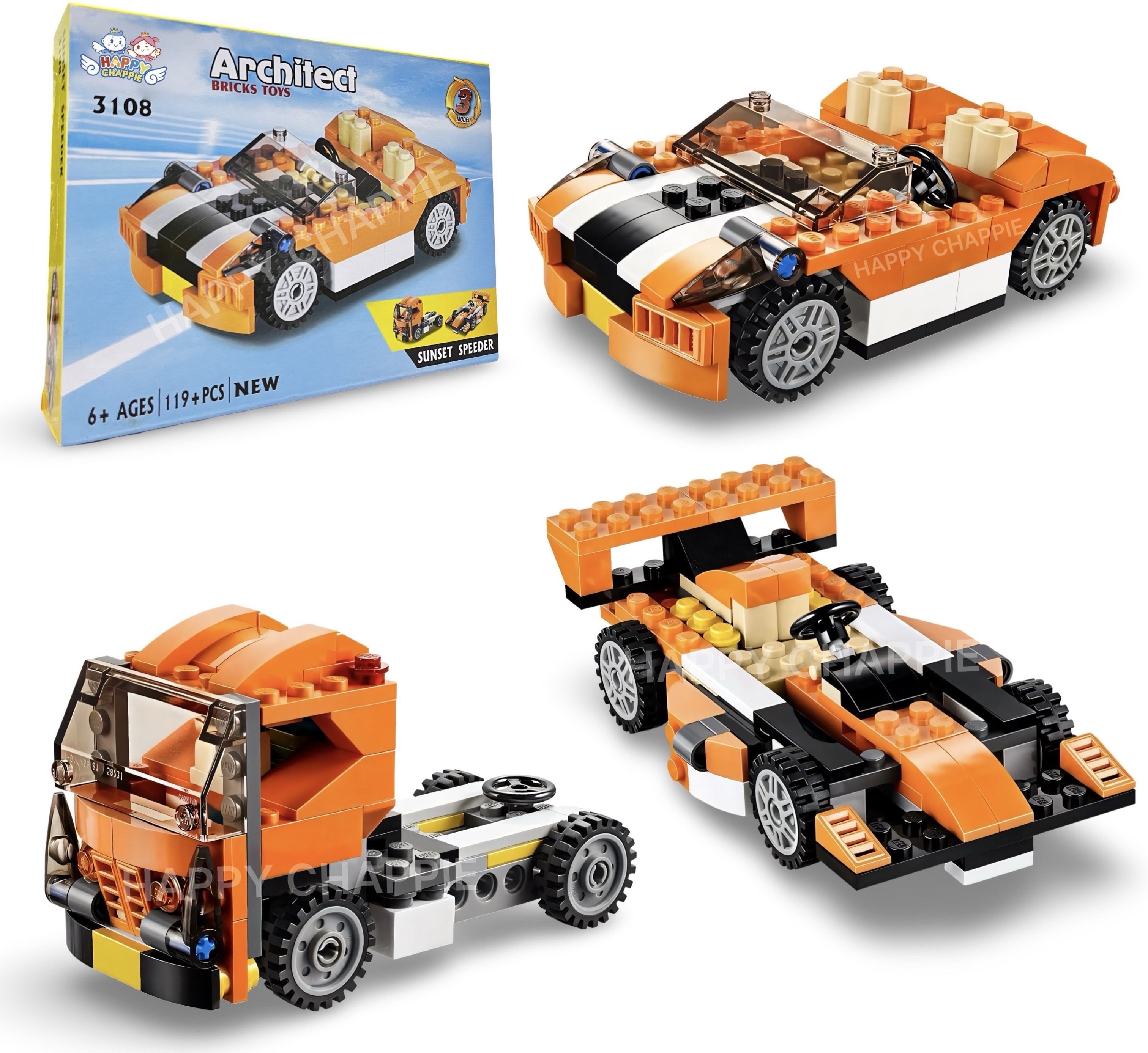 happy chappie 3 in 1 Race Car Building Blocks | 119+ PCS STEM Construction Toy (6+ Years)-picture-12