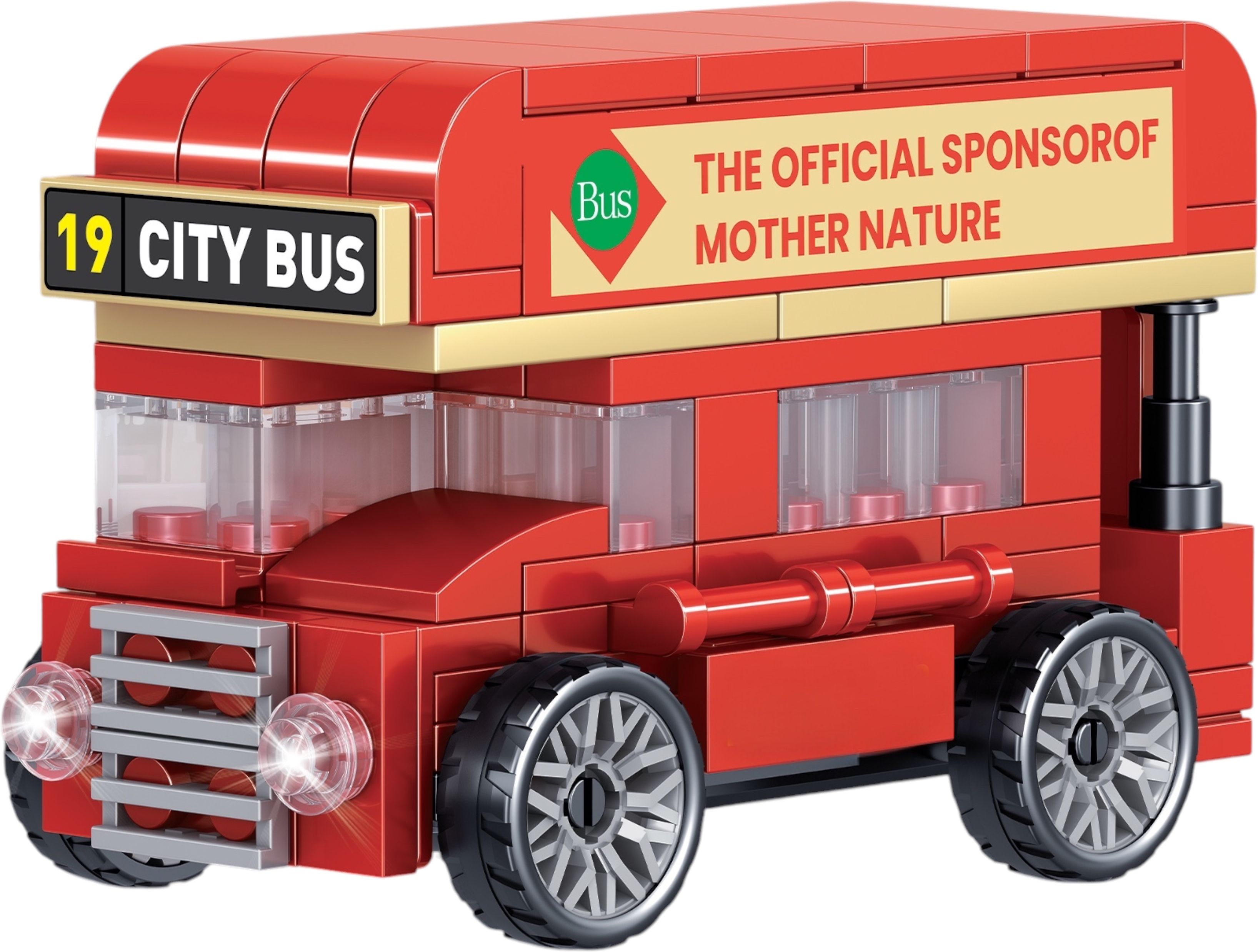Heritage Wheels Double Decker Bus Model Pull Back Action Building Block Toy-image-1