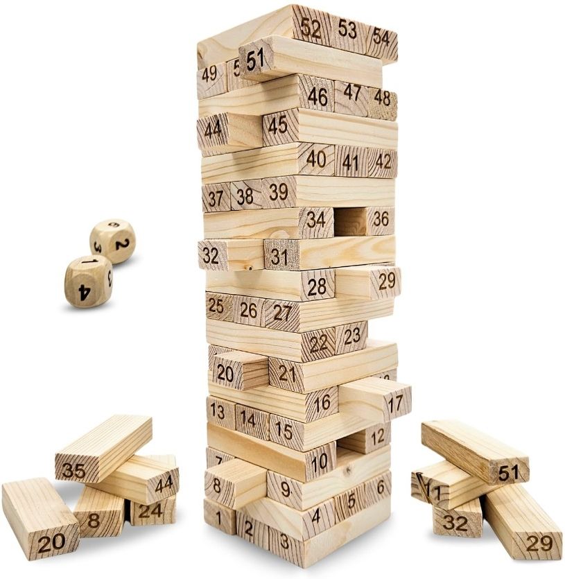 rjventures007 Wooden Tumbling Tower Block Game, Jenga Building Block 54Pcs-picture-31