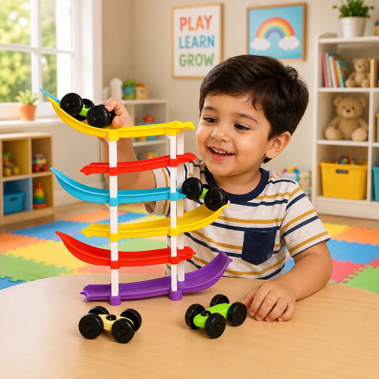 tileez 6 Level Toy Car Racing Track Set with 3 Mini Cars Kids Ramp Toy-picture-11