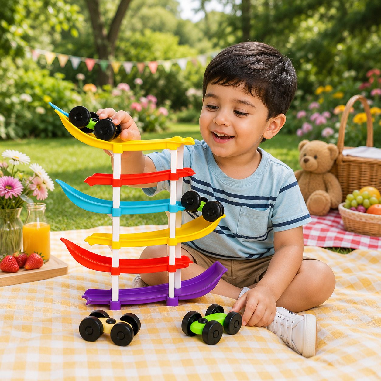 tileez Rainbow 6 Level Car Track Toy with Mini Racing Cars for Kids-picture-8