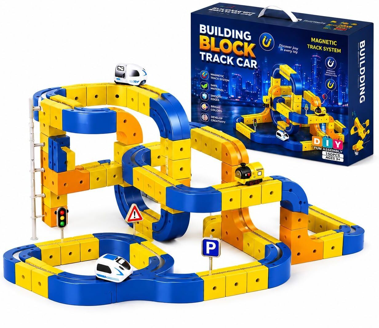 130 PCS Magnetic Building Blocks Track Car Set for Kids 3+, Electric Race Track-image-25