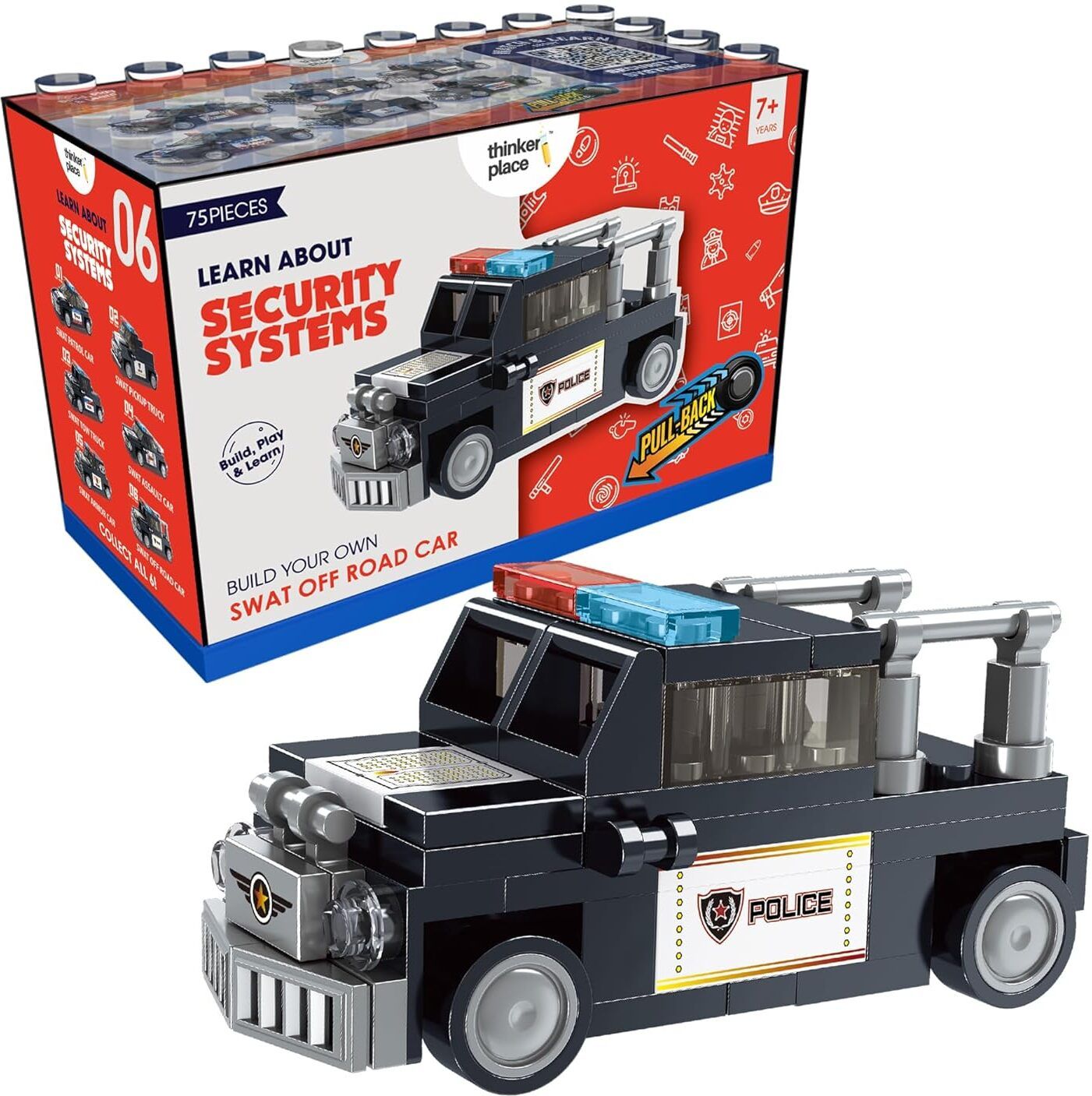 STEM SWAT Pull Back Vehicle Building Blocks Set 72 Pcs Police Truck Toy for Kids-image-41