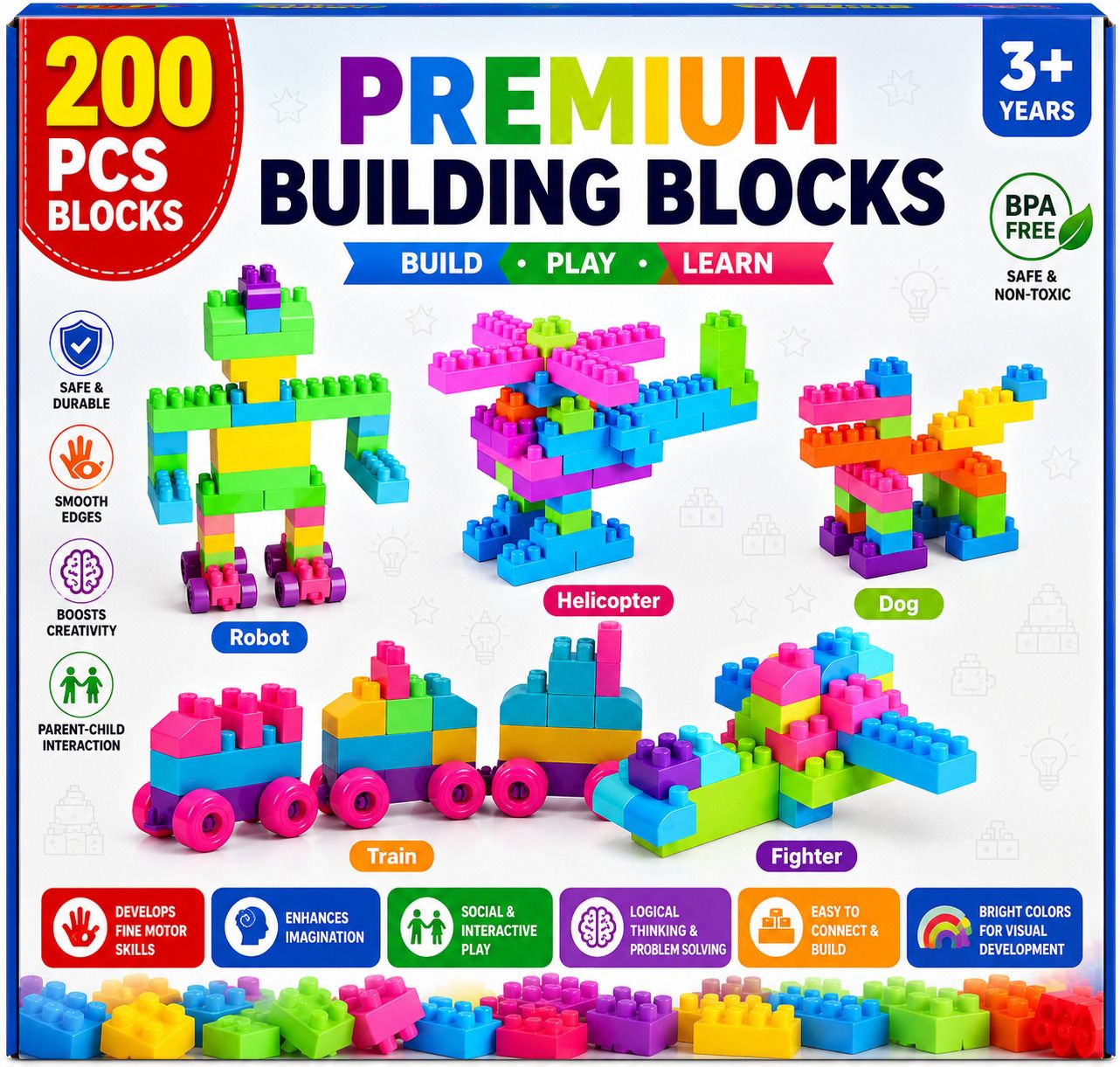 200 pcs Diy Plastic Building Blocks For Kids-image-46