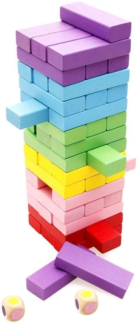 sarnav Wooden Building Blocks Tumbling Tower Puzzle Game 51 PCS with Dice-picture-40