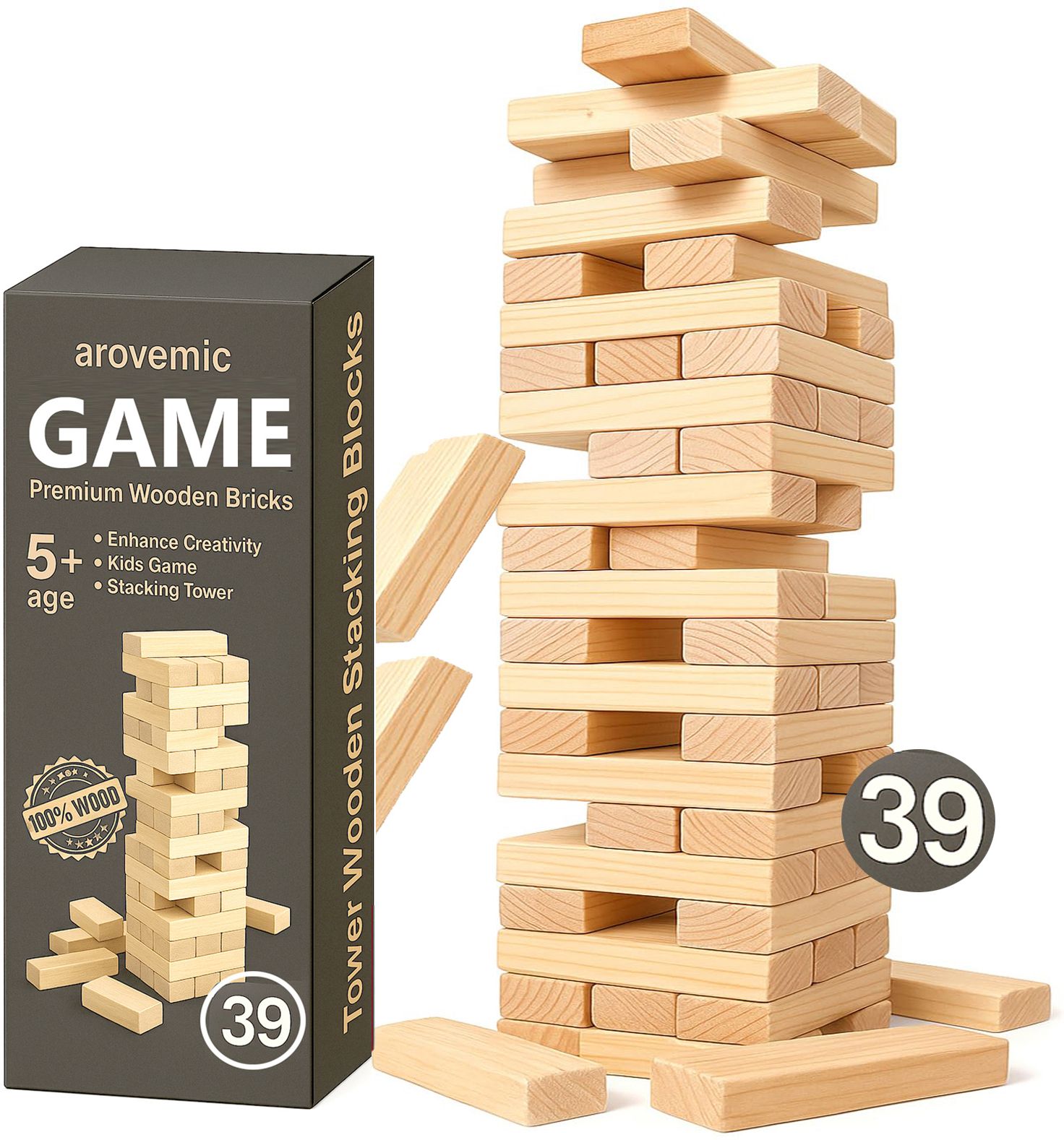 arovemic Jenga Style Stacking Tower – Wooden Puzzle Toy for Brain Skill-picture-28