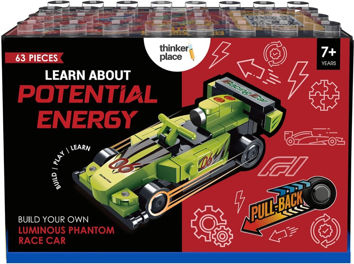 thinkerplace Luminous Phantom F1 Pull Back Racing Car Building Set - 63 Pcs-picture-10