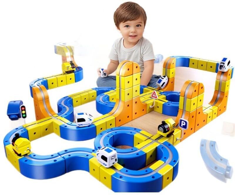 130Pieces Magnetic Track Building Toy with Dinosaur Racing Car for Kids Age 3+-image-47