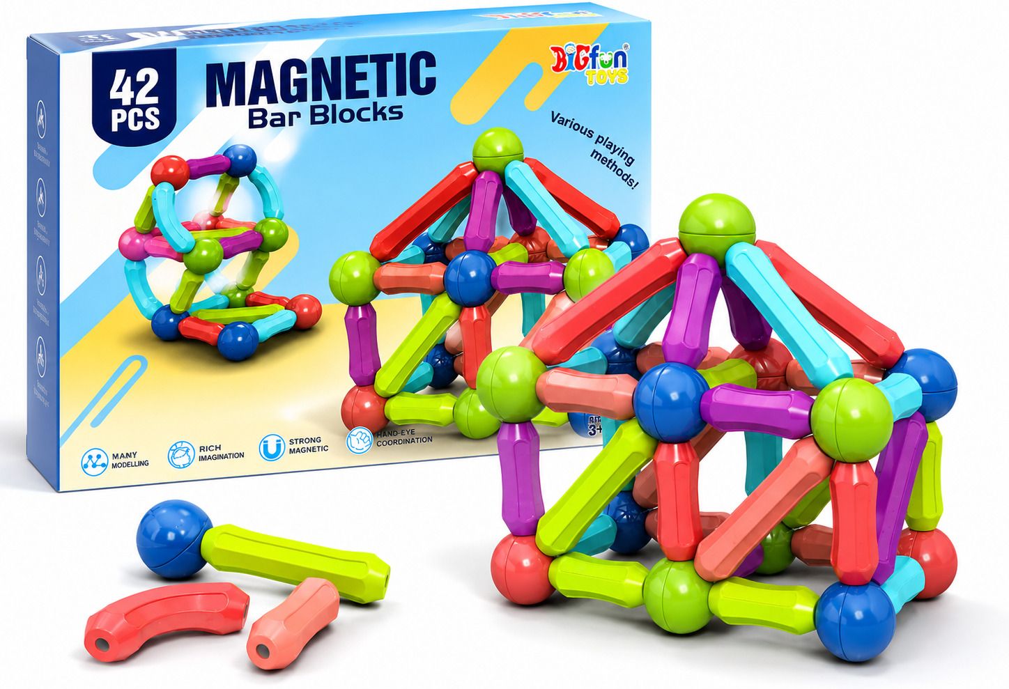 aarnagour magnetic bar blocks for kids learn with fun toy 42 pcs-picture-37