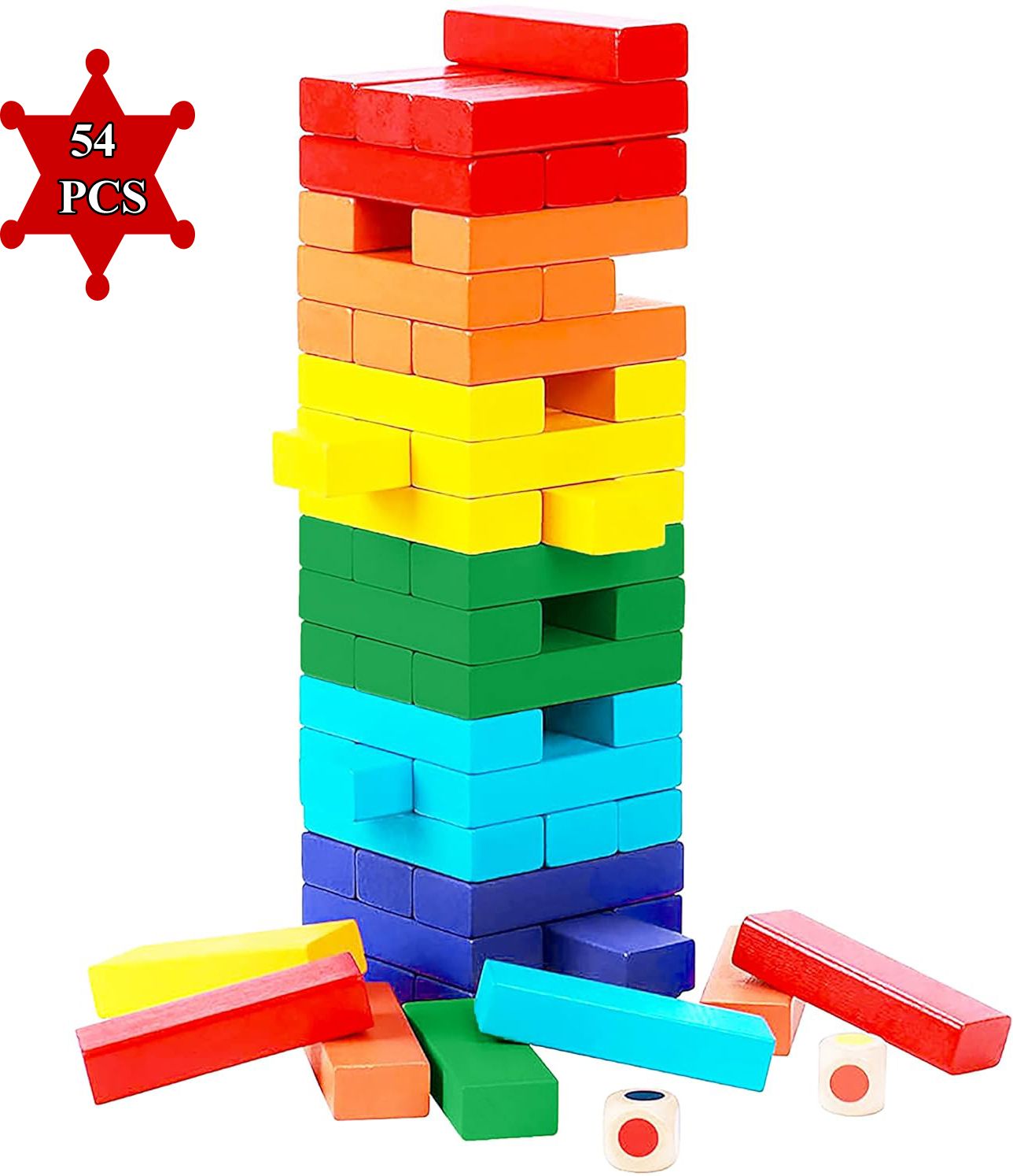 rjventures007 Jenga wooden building blocks puzzle game, Rainbow Wooden Tumbling Tower 54PCS-picture-18
