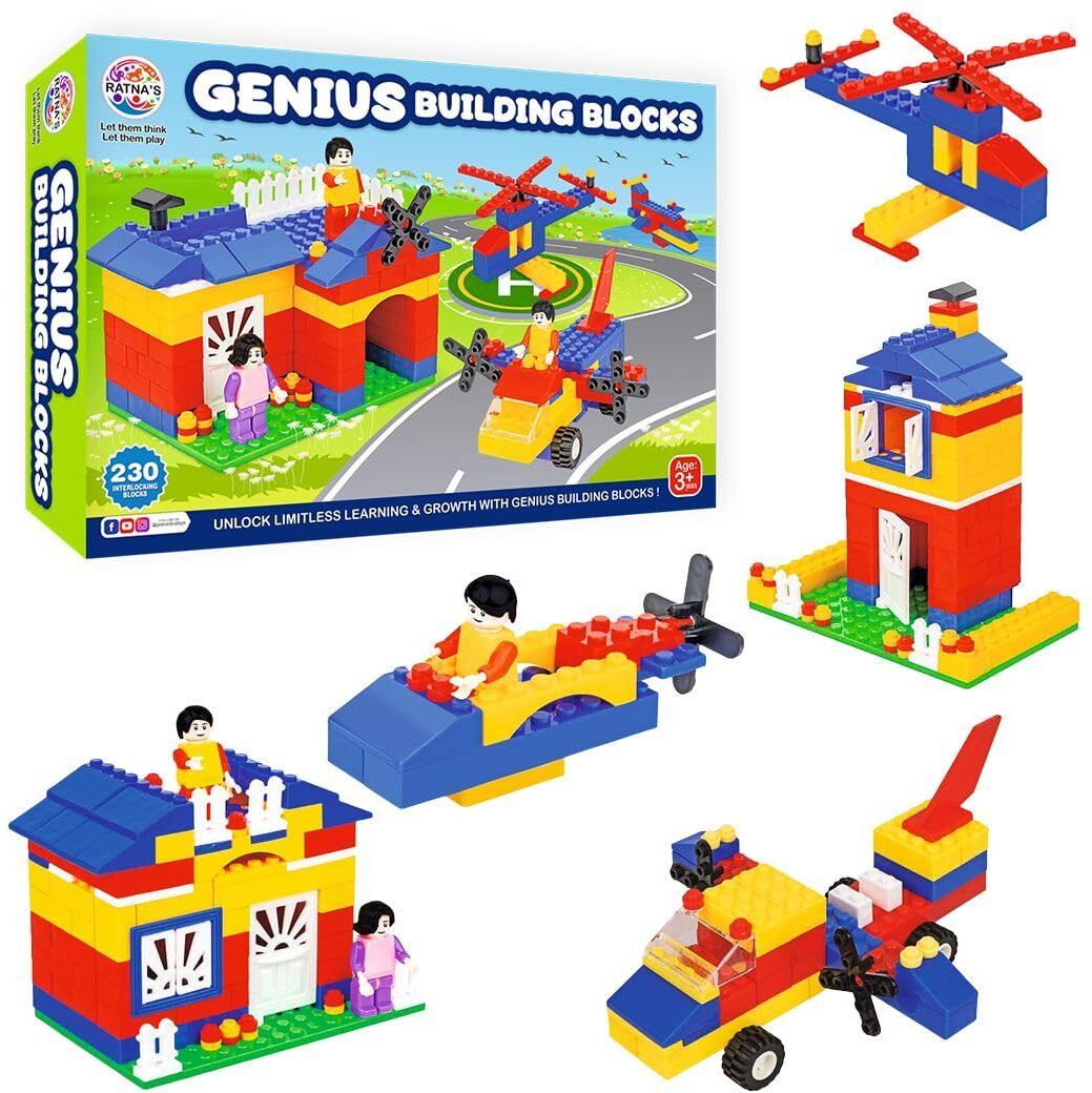 sanchi creation Genius Building Blocks Set, 230 Interlocking Pieces to Make Houses, Helicopters-picture-27