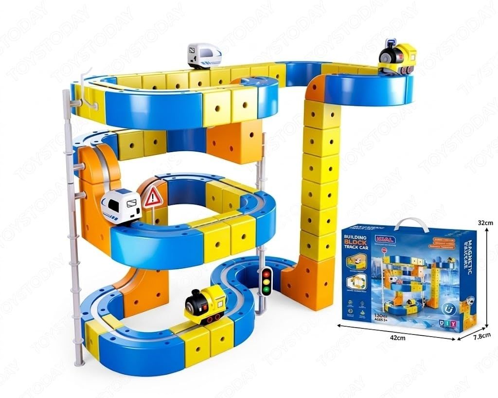 Premium Magnetic Building Blocks Track Car Set for Kids 3+(130 PCS)-image-41