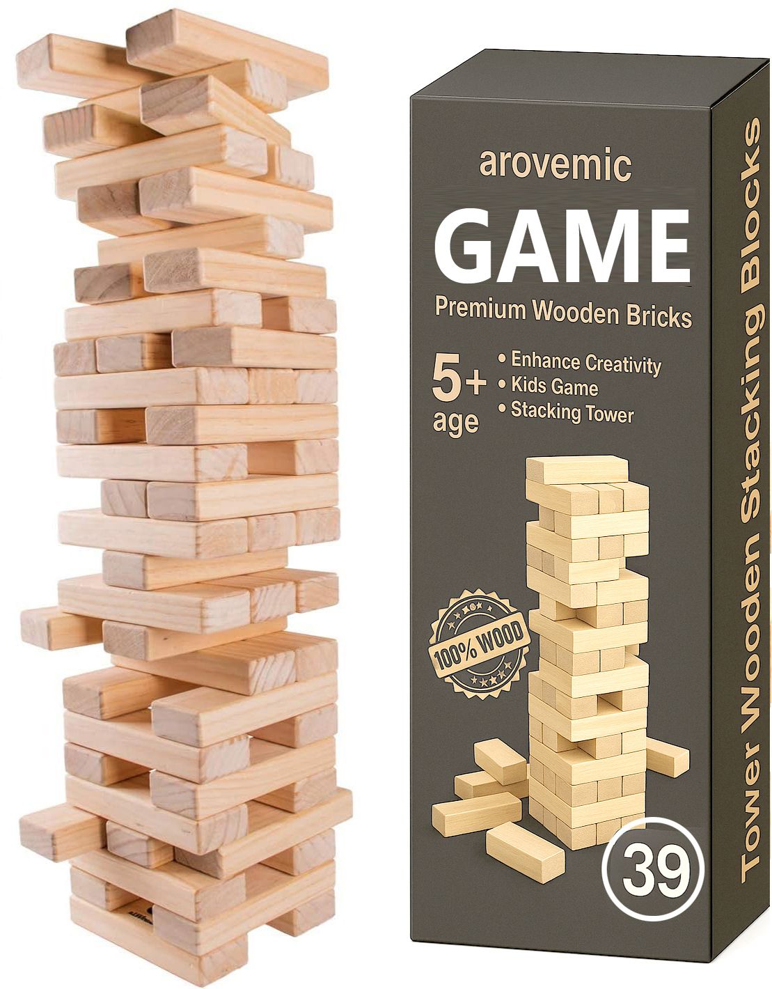 arovemic Party & Family Game – Jenga 39 Wooden Blocks Tower | Fun Indoor Play Set-picture-23
